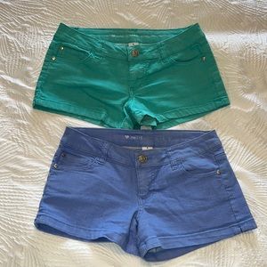 2 shorts teal and purple